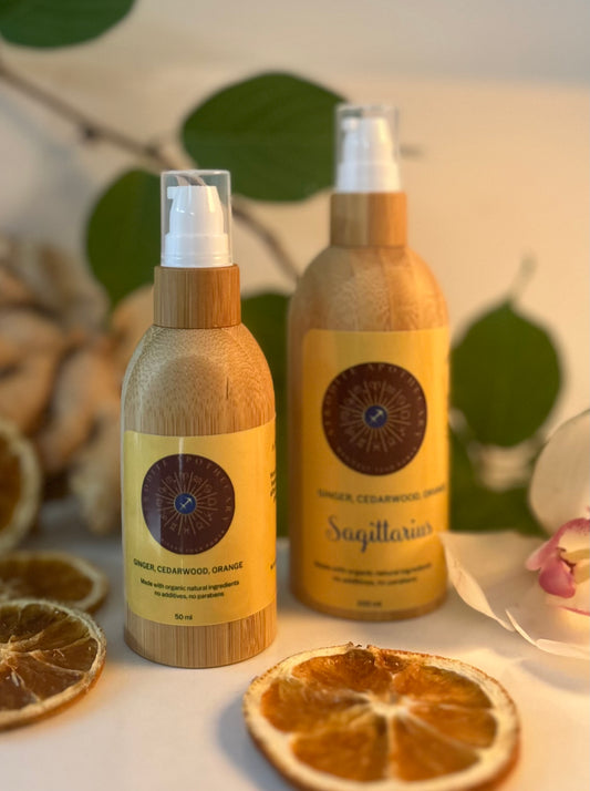 Perfumed Body Oil | SAGITTARIUS - Zodiac Inspired | Organic Scented Moisturizer - Ginger, Cedarwood & Orange.